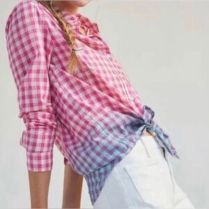 Anthropologie Pilcro Deb Shimmer Gingham Ombre Button Front Relaxed Shirt Medium